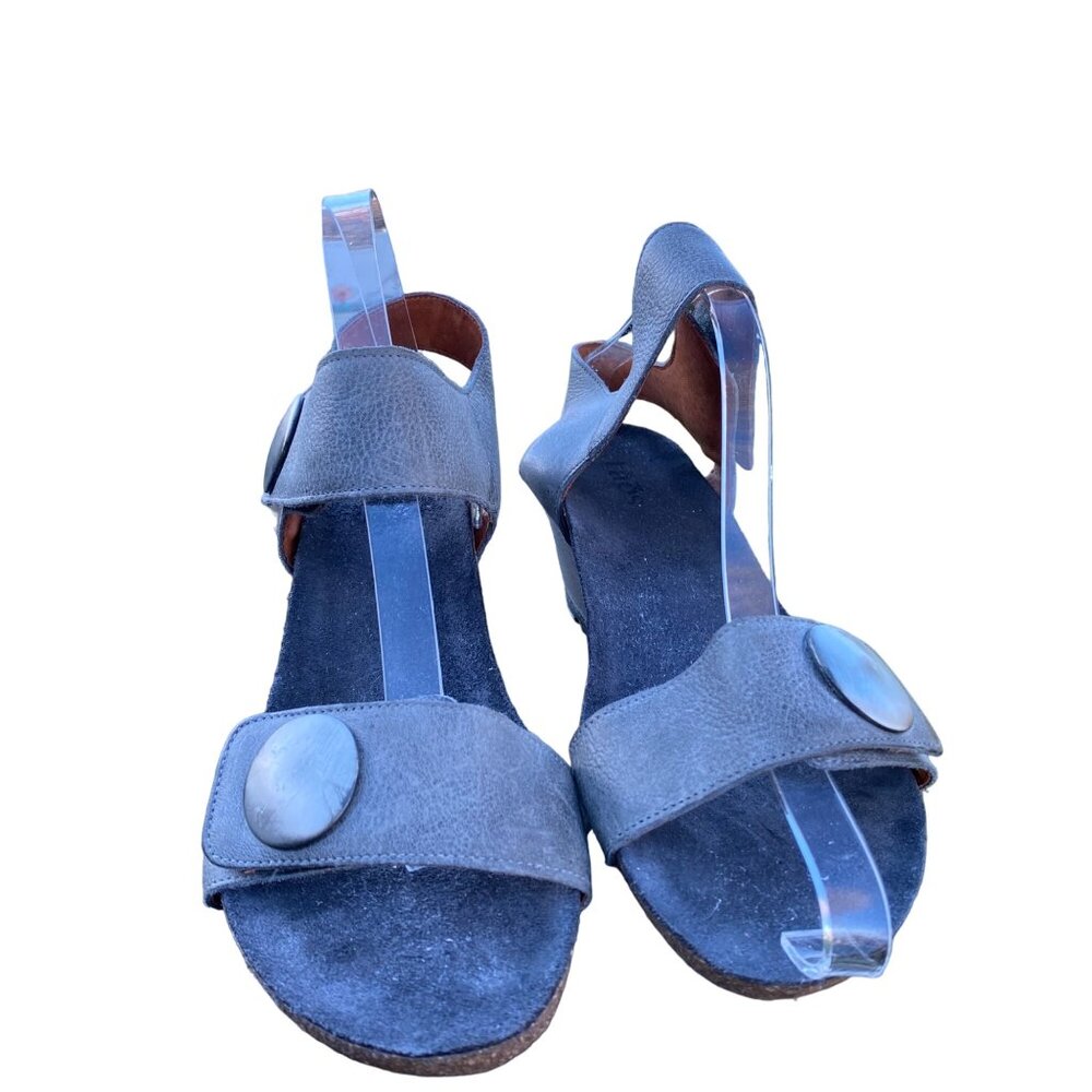 Taos Carousel Strappy Wedge Sandal Womens EUR 42 US 10.5 Distressed Gray Leather - Picture 2 of 14